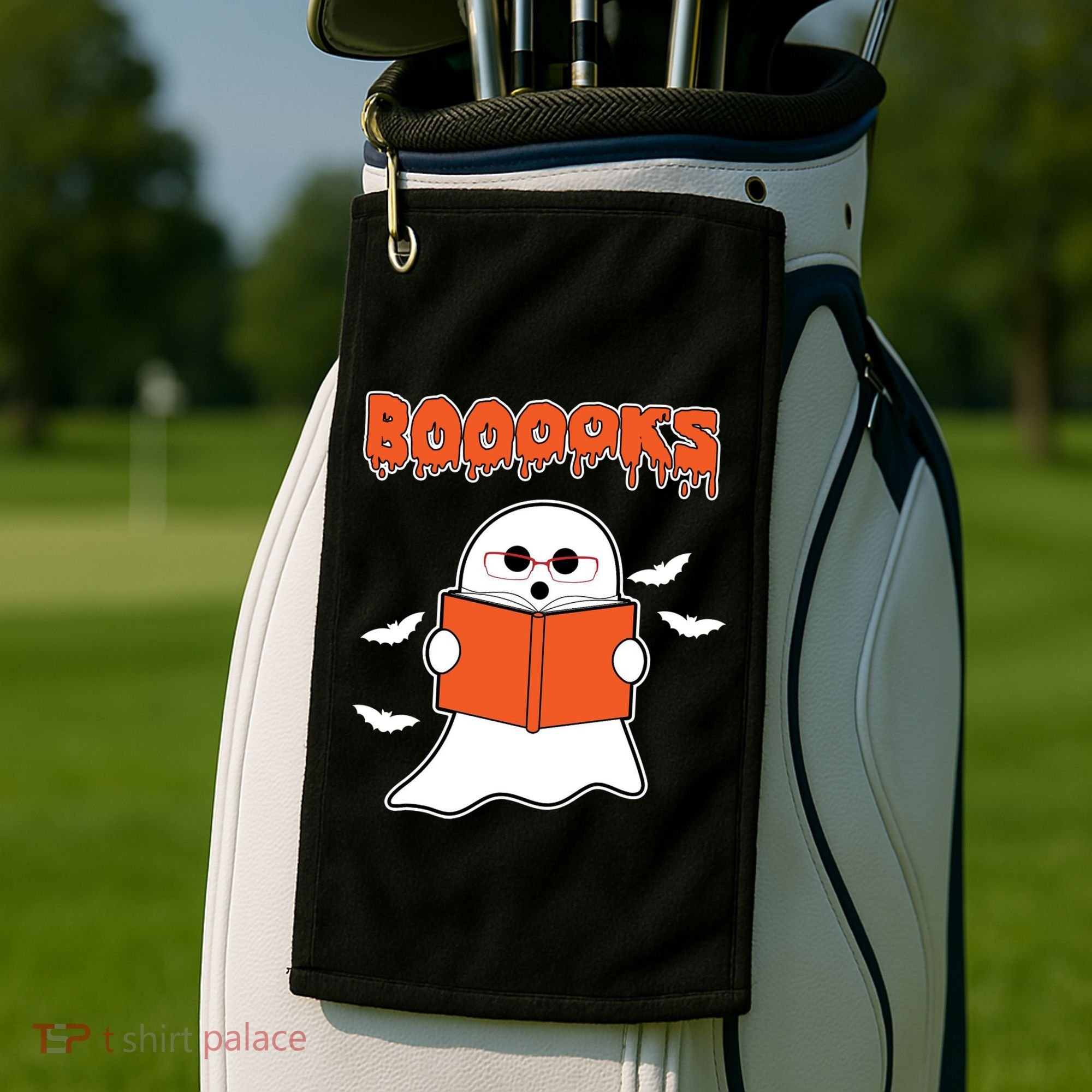 Booooks Book Lover Halloween Ghost Boo Golf Towel