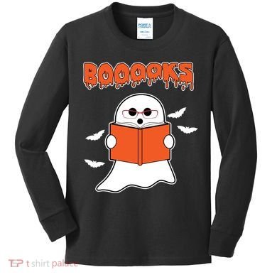 Booooks Book Lover Halloween Ghost Boo Kids Long Sleeve Shirt