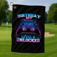Birthday Boy Level 9 Unlocked Birthday Gift Golf Towel thumb 1