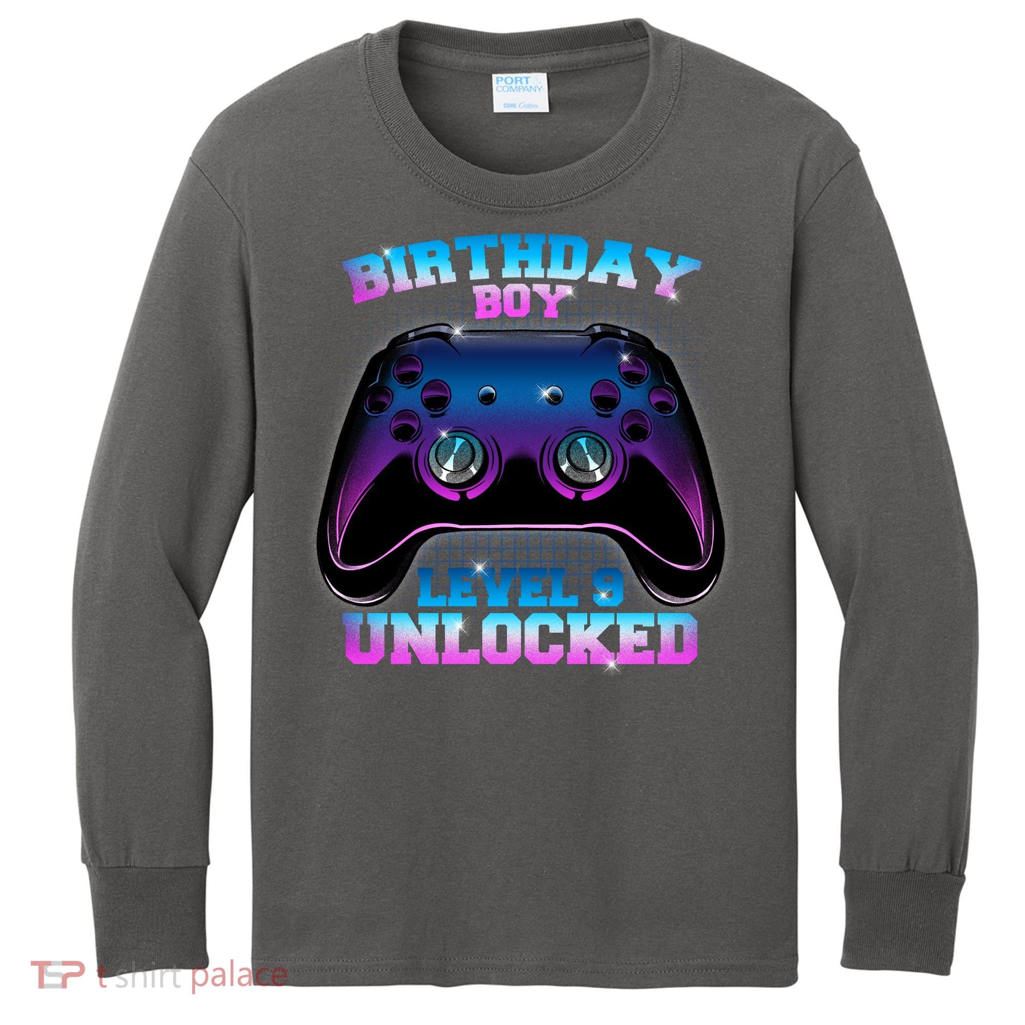 Birthday Boy Level 9 Unlocked Birthday Gift Kids Long Sleeve Shirt
