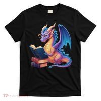 Bookworm Book Lover Women Dragon Reading T-Shirt thumb 0