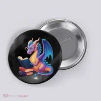 Bookworm Book Lover Women Dragon Reading Button thumb 0