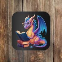 Bookworm Book Lover Women Dragon Reading Coaster thumb 0