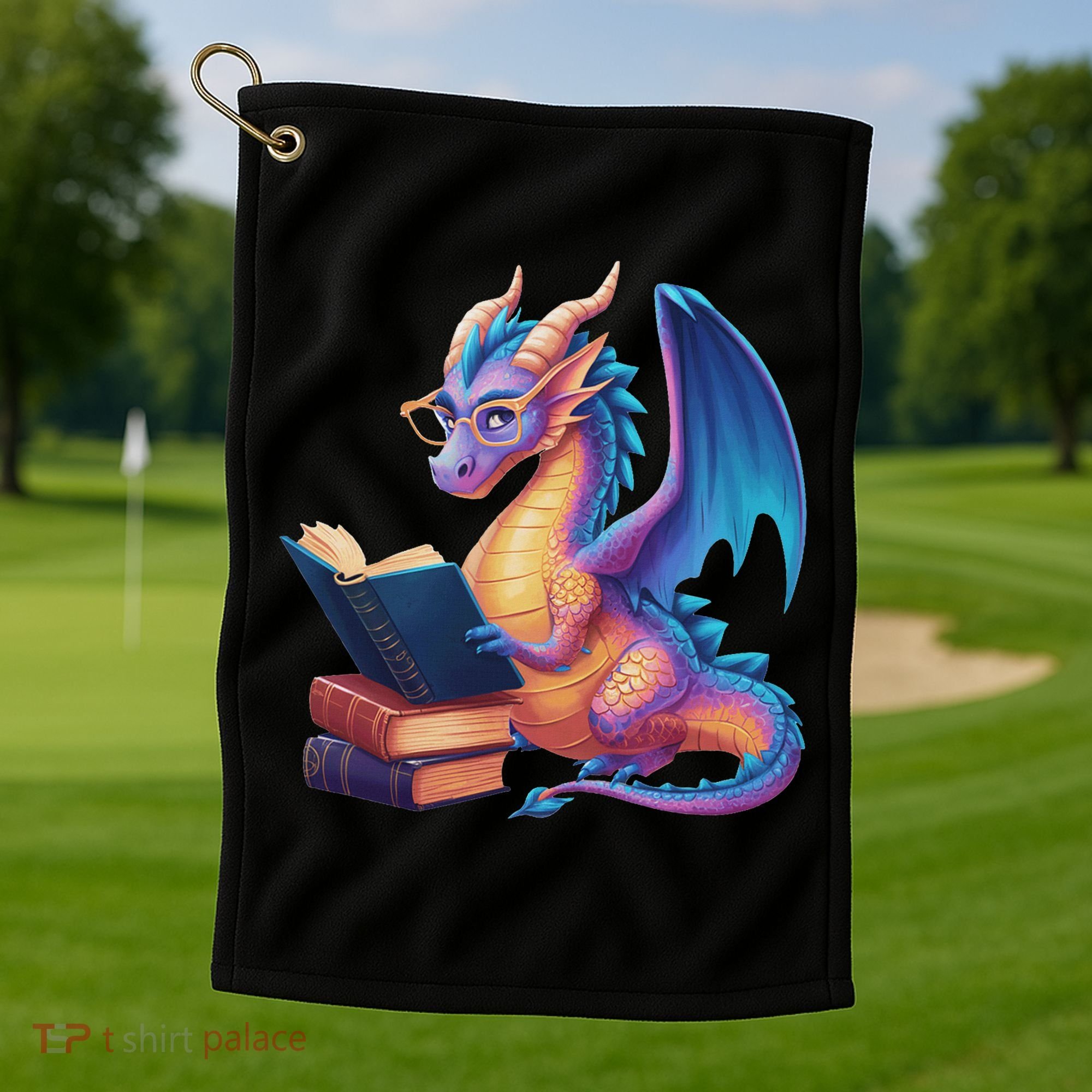 Bookworm Book Lover Women Dragon Reading Golf Towel