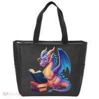 Bookworm Book Lover Women Dragon Reading Tote Bag thumb 0