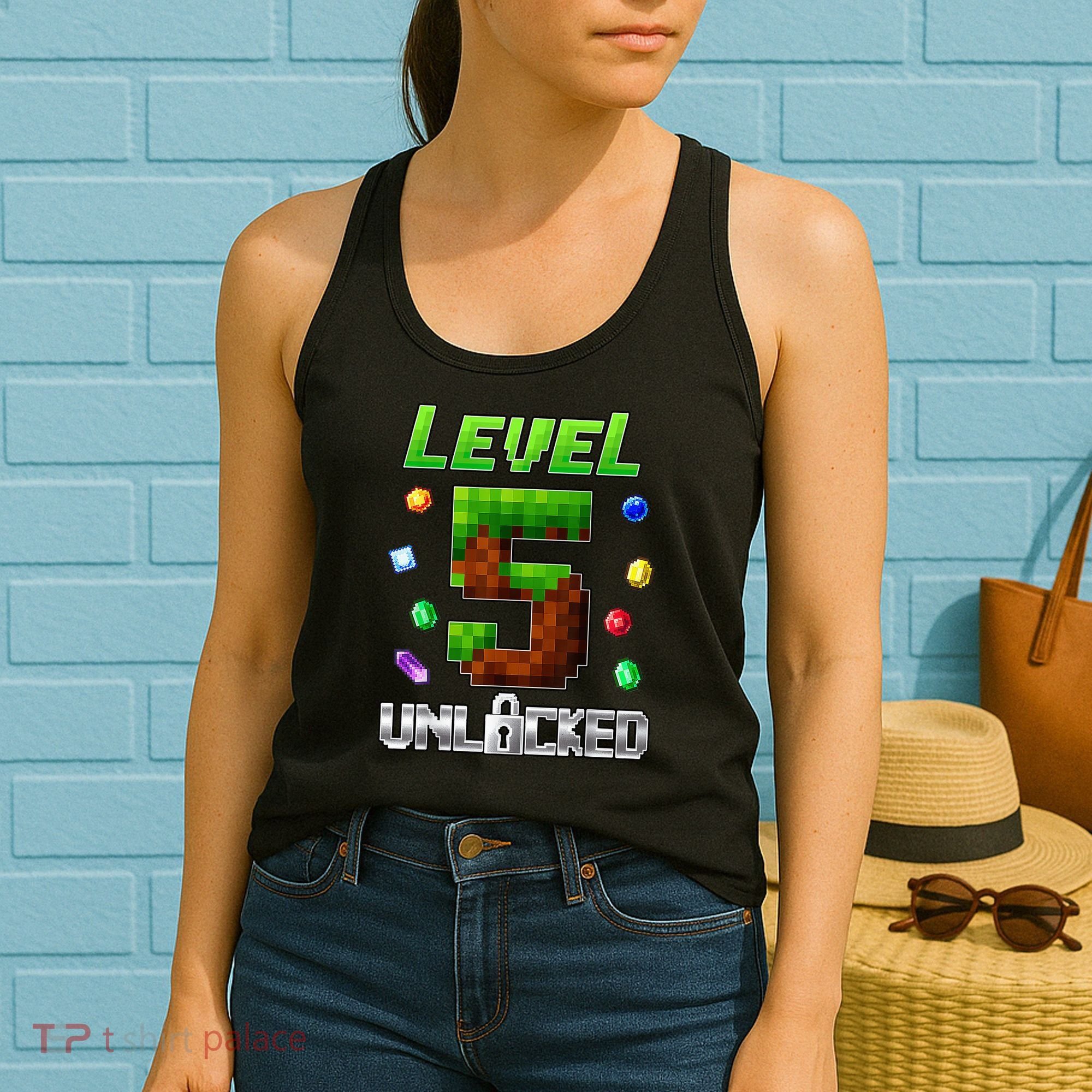 Birthday Boy Level 5 Unlocked 5th Birthday Game Pixel Women's Tank Top