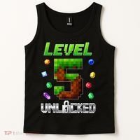 Birthday Boy Level 5 Unlocked 5th Birthday Game Pixel Tank Top thumb 2