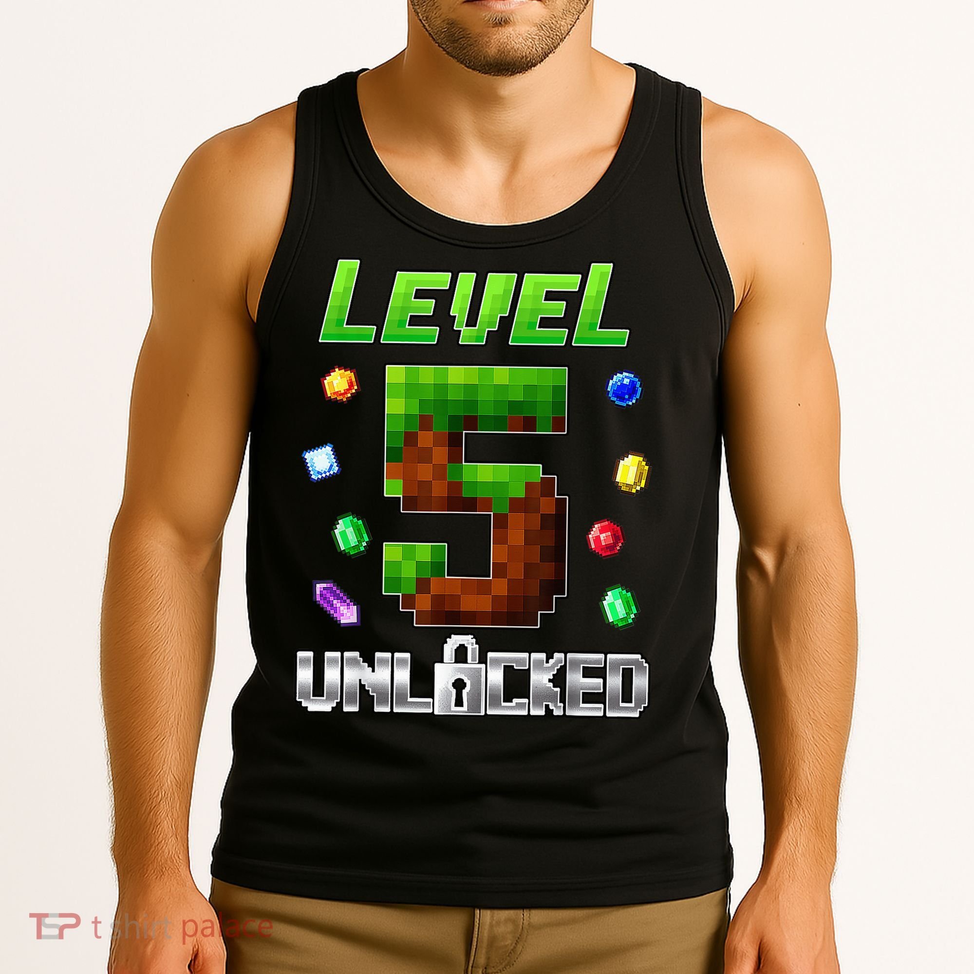 Birthday Boy Level 5 Unlocked 5th Birthday Game Pixel Tank Top