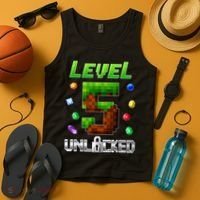 Birthday Boy Level 5 Unlocked 5th Birthday Game Pixel Tank Top thumb 4