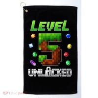 Birthday Boy Level 5 Unlocked 5th Birthday Game Pixel Golf Towel thumb 0