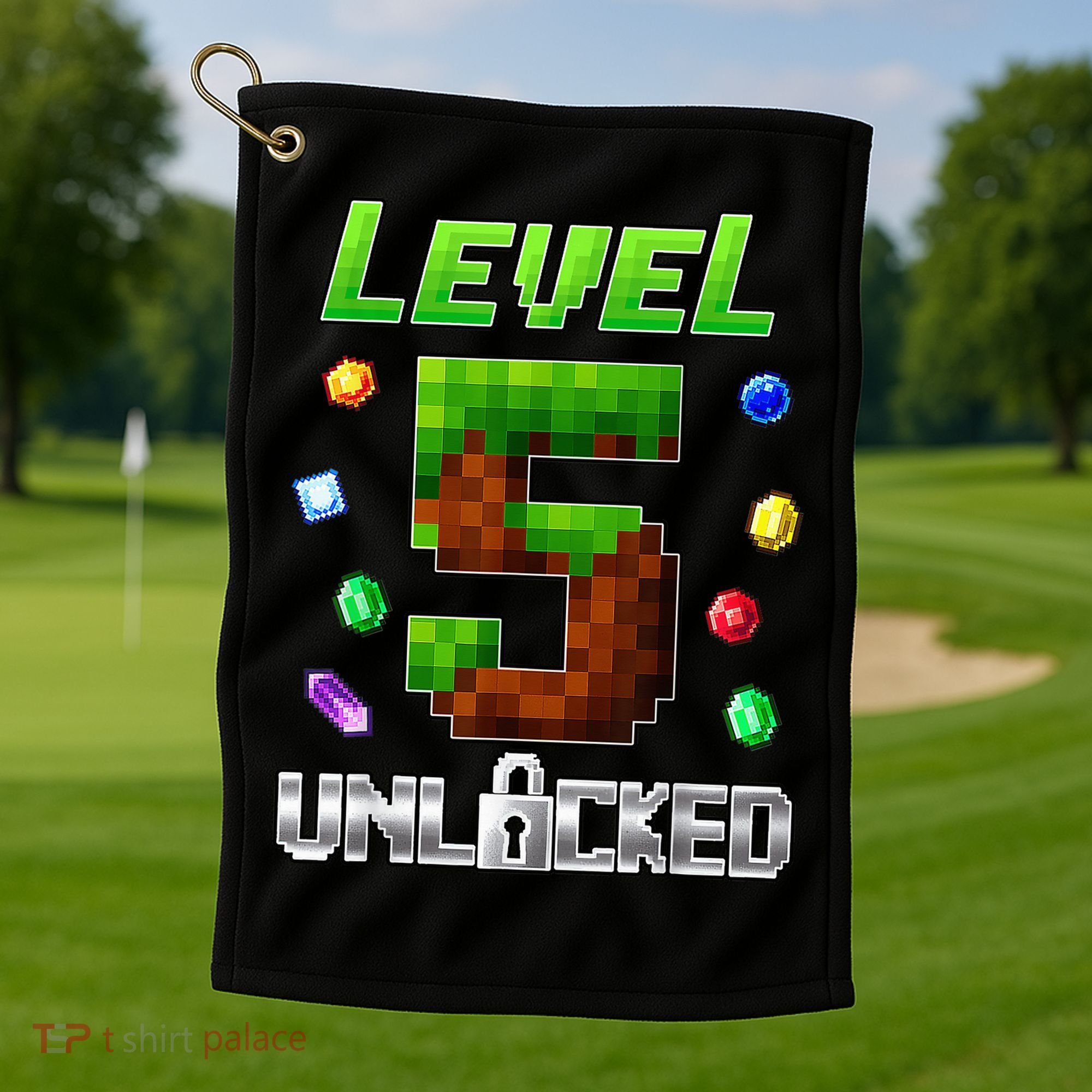 Birthday Boy Level 5 Unlocked 5th Birthday Game Pixel Golf Towel