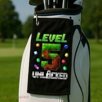 Birthday Boy Level 5 Unlocked 5th Birthday Game Pixel Golf Towel thumb 2