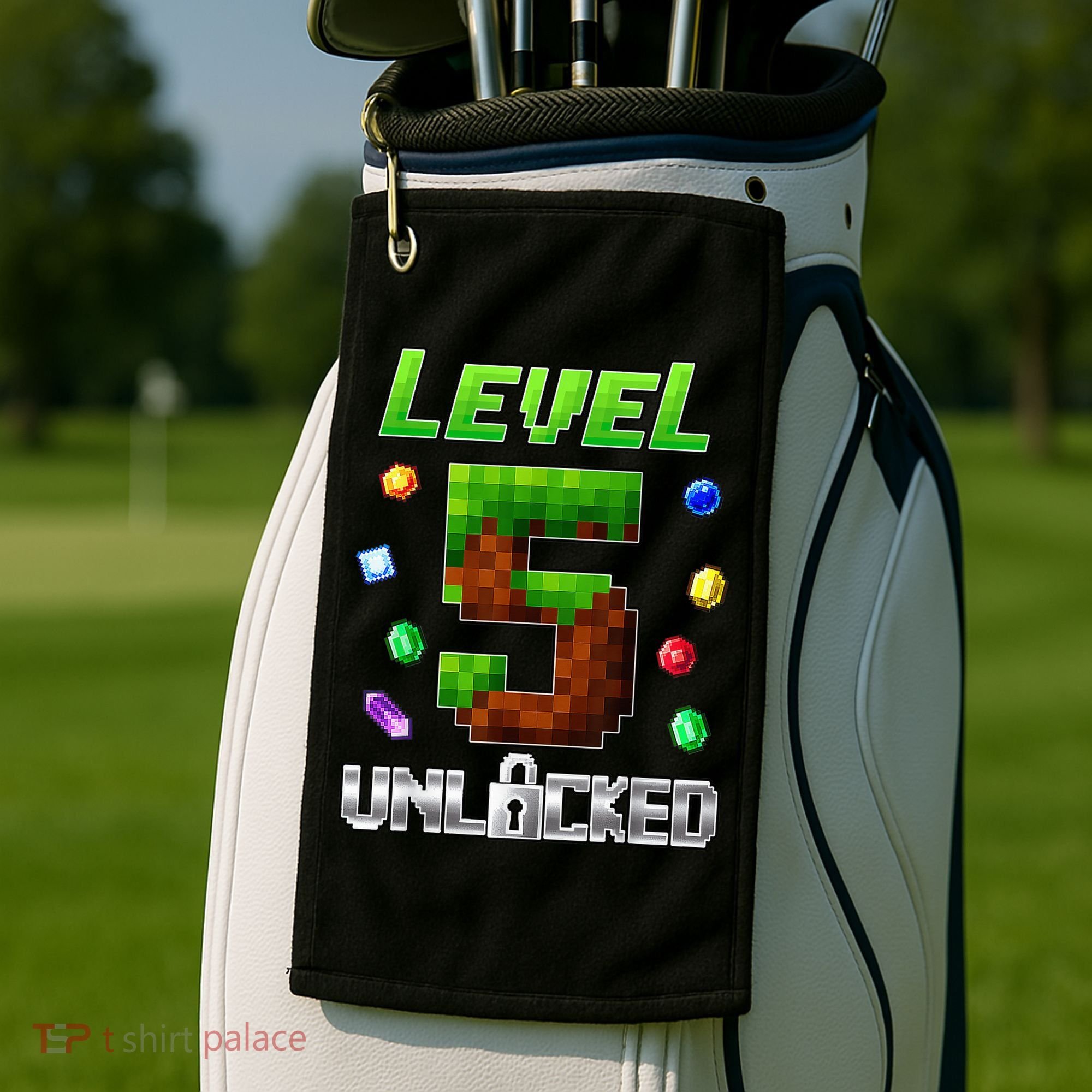 Birthday Boy Level 5 Unlocked 5th Birthday Game Pixel Golf Towel