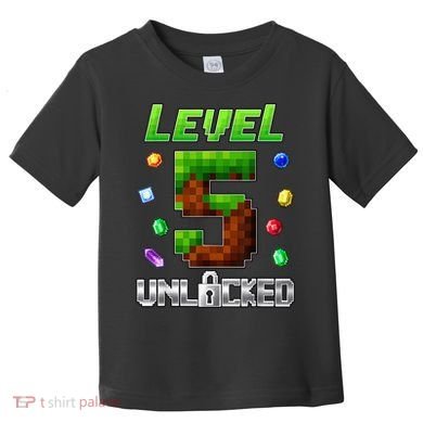 Birthday Boy Level 5 Unlocked 5th Birthday Game Pixel Toddler T-Shirt
