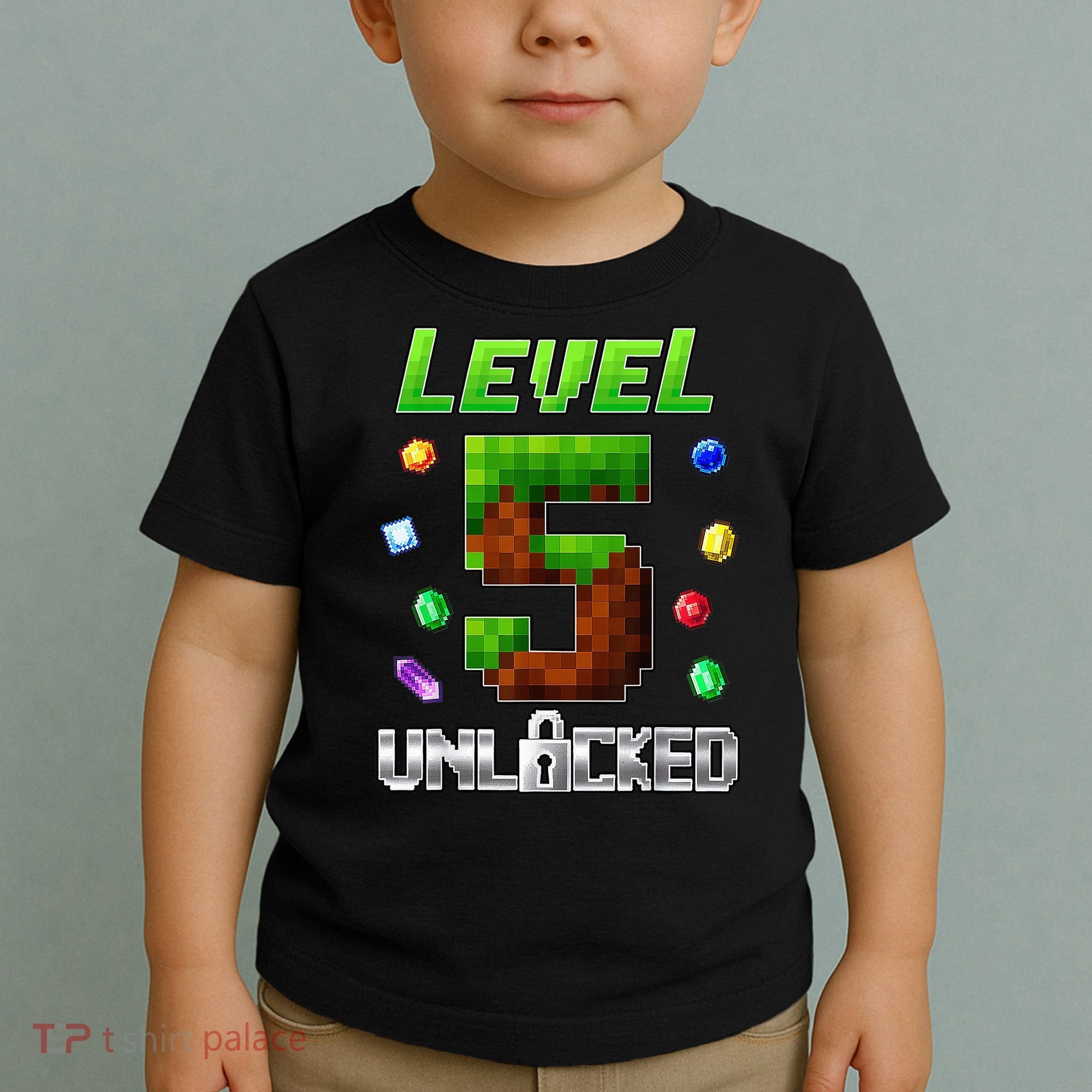 Birthday Boy Level 5 Unlocked 5th Birthday Game Pixel Toddler T-Shirt