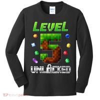 Birthday Boy Level 5 Unlocked 5th Birthday Game Pixel Kids Long Sleeve Shirt thumb 0