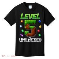 Birthday Boy Level 5 Unlocked 5th Birthday Game Pixel Kids T-Shirt thumb 0