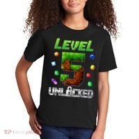 Birthday Boy Level 5 Unlocked 5th Birthday Game Pixel Kids T-Shirt thumb 2