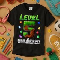 Birthday Boy Level 5 Unlocked 5th Birthday Game Pixel Kids T-Shirt thumb 3