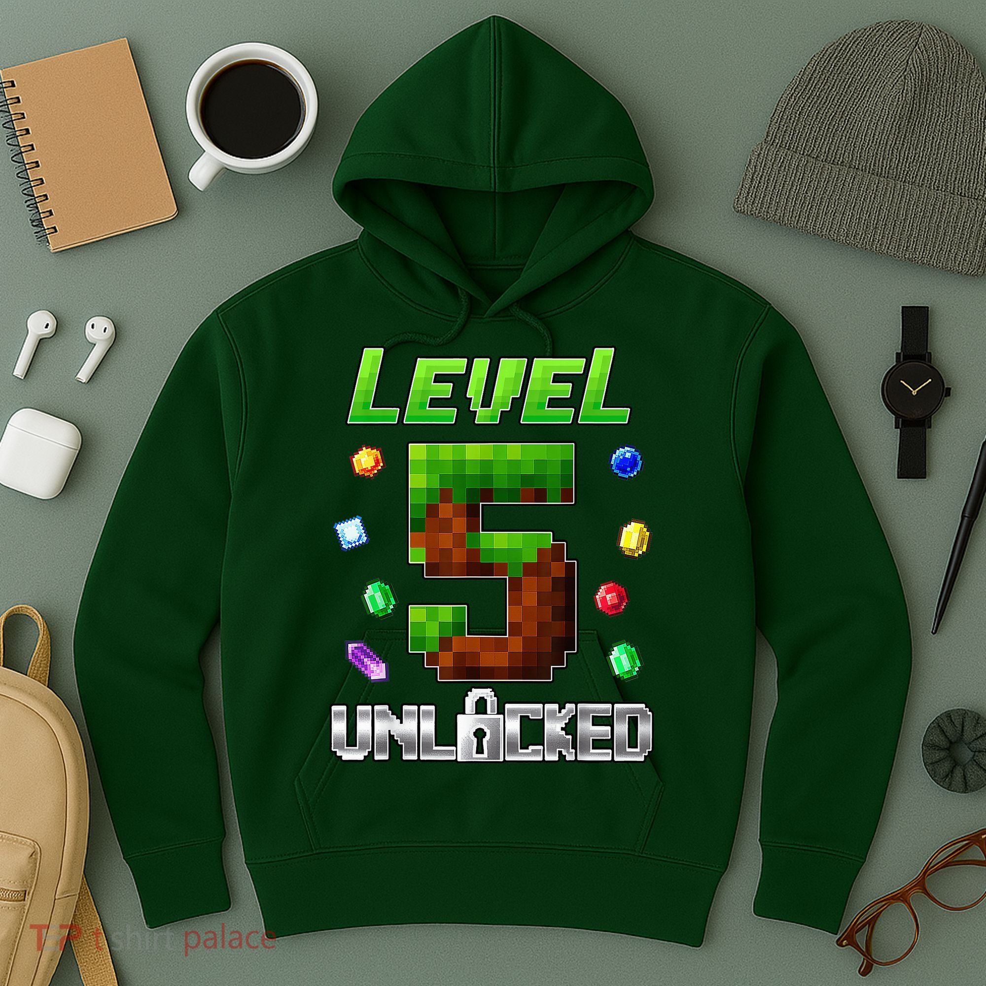 Birthday Boy Level 5 Unlocked 5th Birthday Game Pixel Hoodie