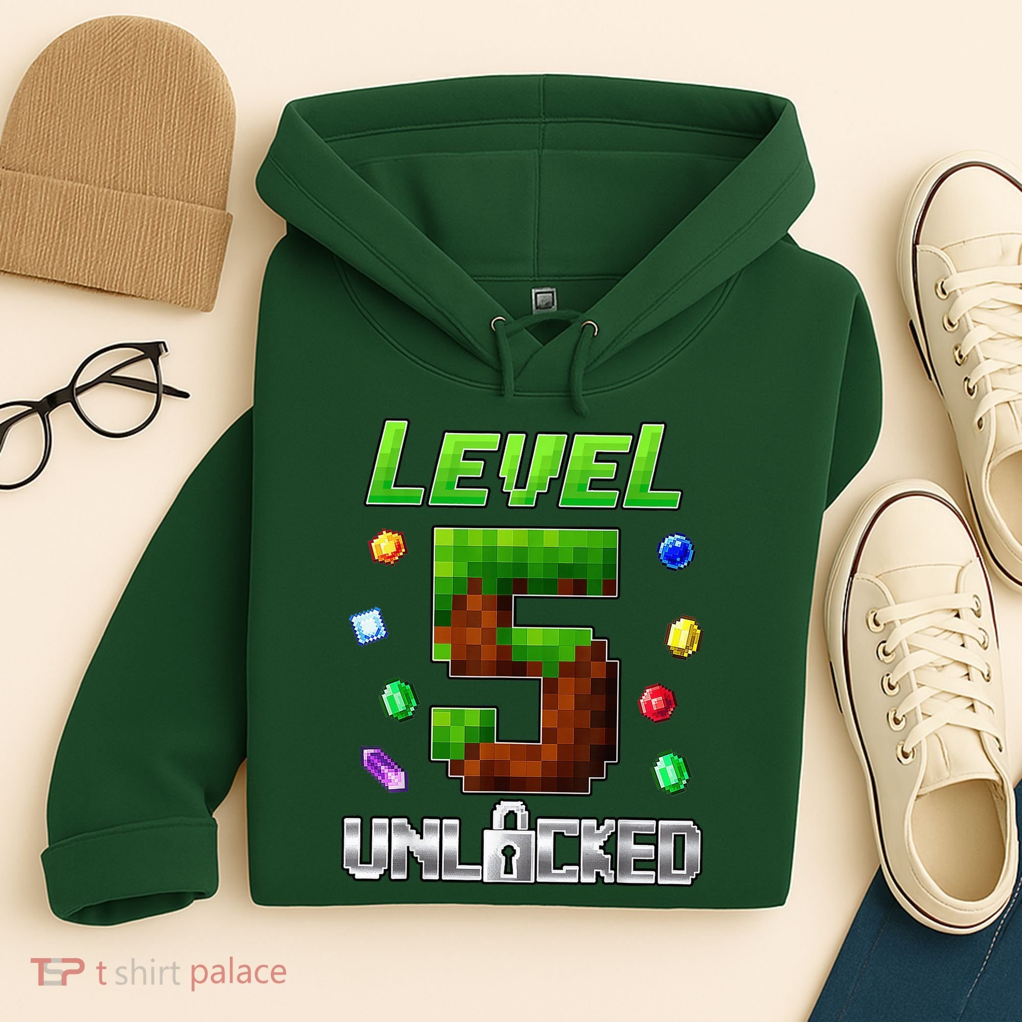 Birthday Boy Level 5 Unlocked 5th Birthday Game Pixel Hoodie