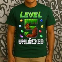 Birthday Boy Level 5 Unlocked 5th Birthday Game Pixel T-Shirt thumb 3