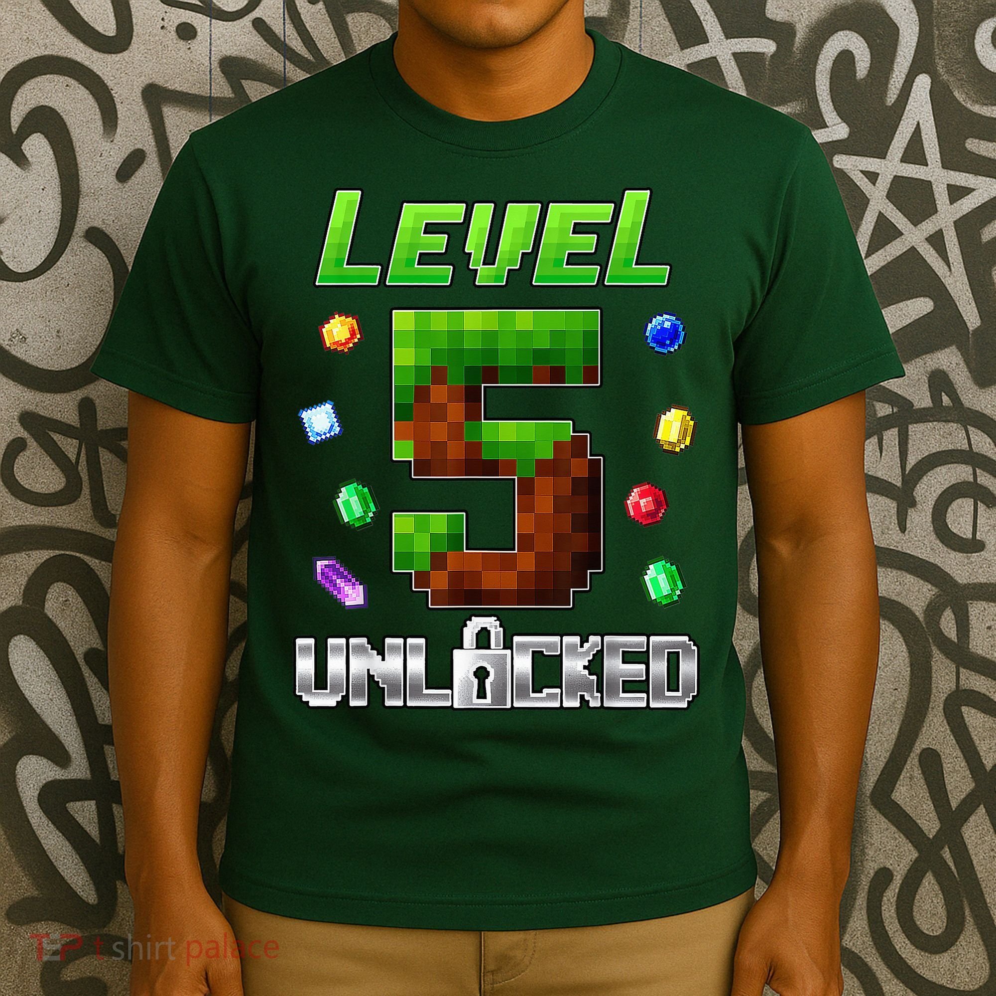 Birthday Boy Level 5 Unlocked 5th Birthday Game Pixel T-Shirt