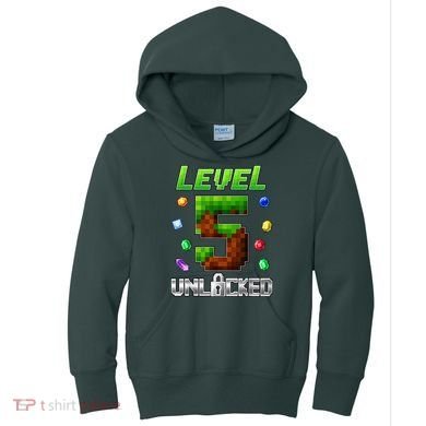 Birthday Boy Level 5 Unlocked 5th Birthday Game Pixel Kids Hoodie