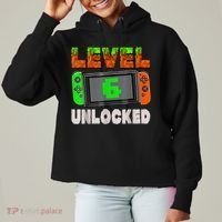 Birthday Boy Level 6 Unlocked 6th Birthday Game Pixel Ladies Heavyweight Boxy Pullover Hoodie thumb 0