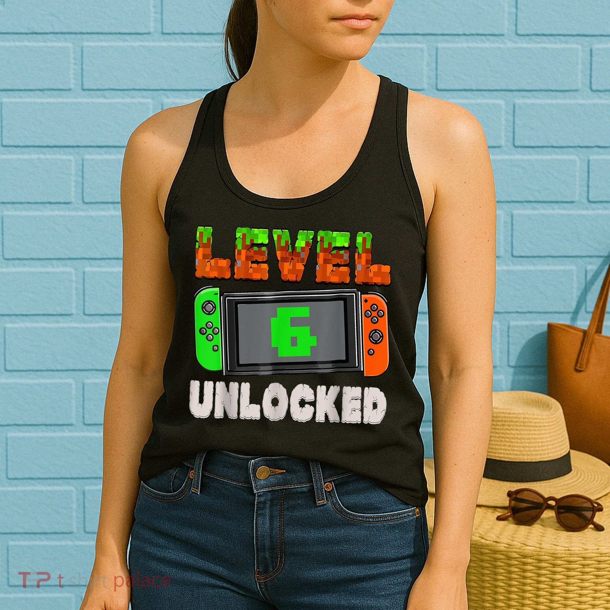 Birthday Boy Level 6 Unlocked 6th Birthday Game Pixel Women's Tank Top