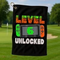 Birthday Boy Level 6 Unlocked 6th Birthday Game Pixel Golf Towel thumb 1