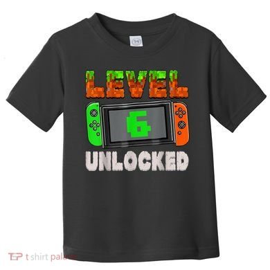Birthday Boy Level 6 Unlocked 6th Birthday Game Pixel Toddler T-Shirt