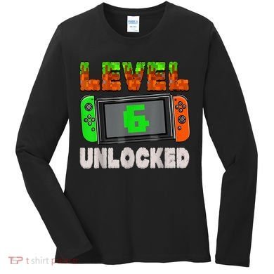 Birthday Boy Level 6 Unlocked 6th Birthday Game Pixel Women's Long Sleeve Shirt