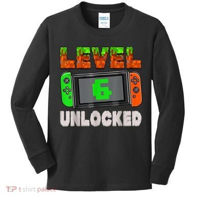 Birthday Boy Level 6 Unlocked 6th Birthday Game Pixel Kids Long Sleeve Shirt