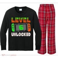 Birthday Boy Level 6 Unlocked 6th Birthday Game Pixel Kids Long Sleeve Plaid Pajama Set thumb 0