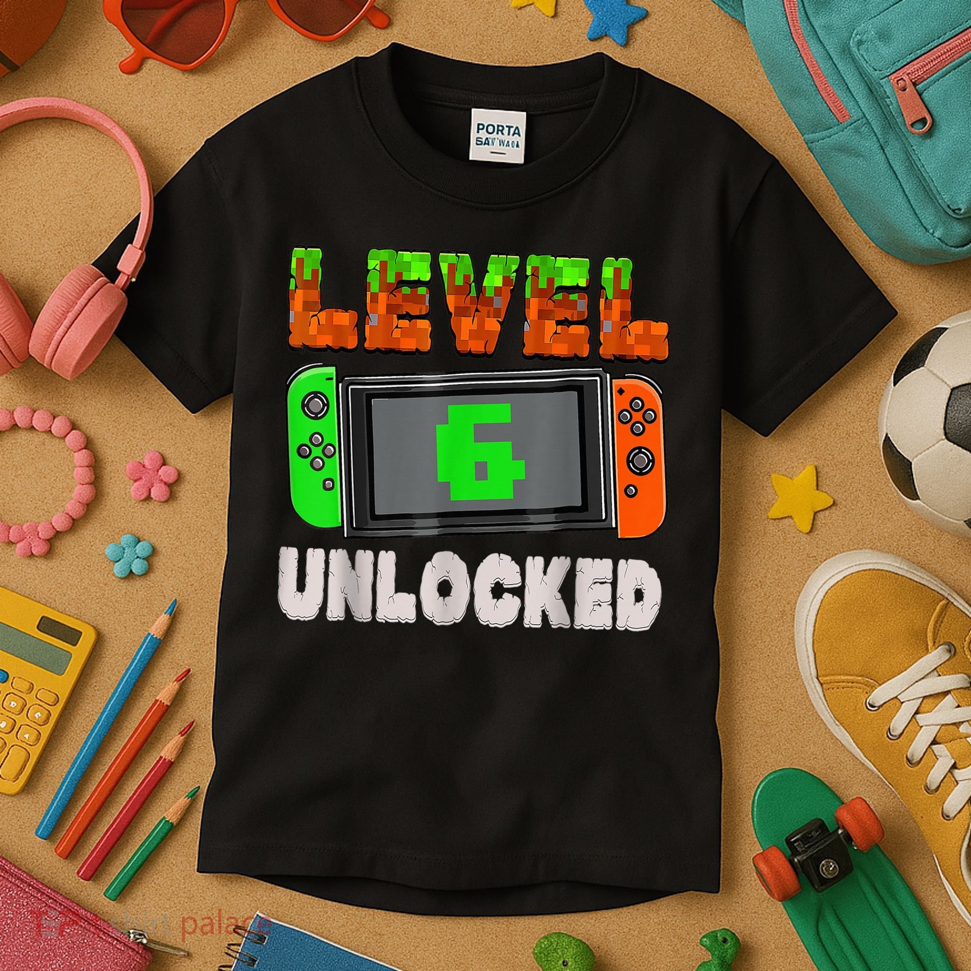 Birthday Boy Level 6 Unlocked 6th Birthday Game Pixel Kids T-Shirt