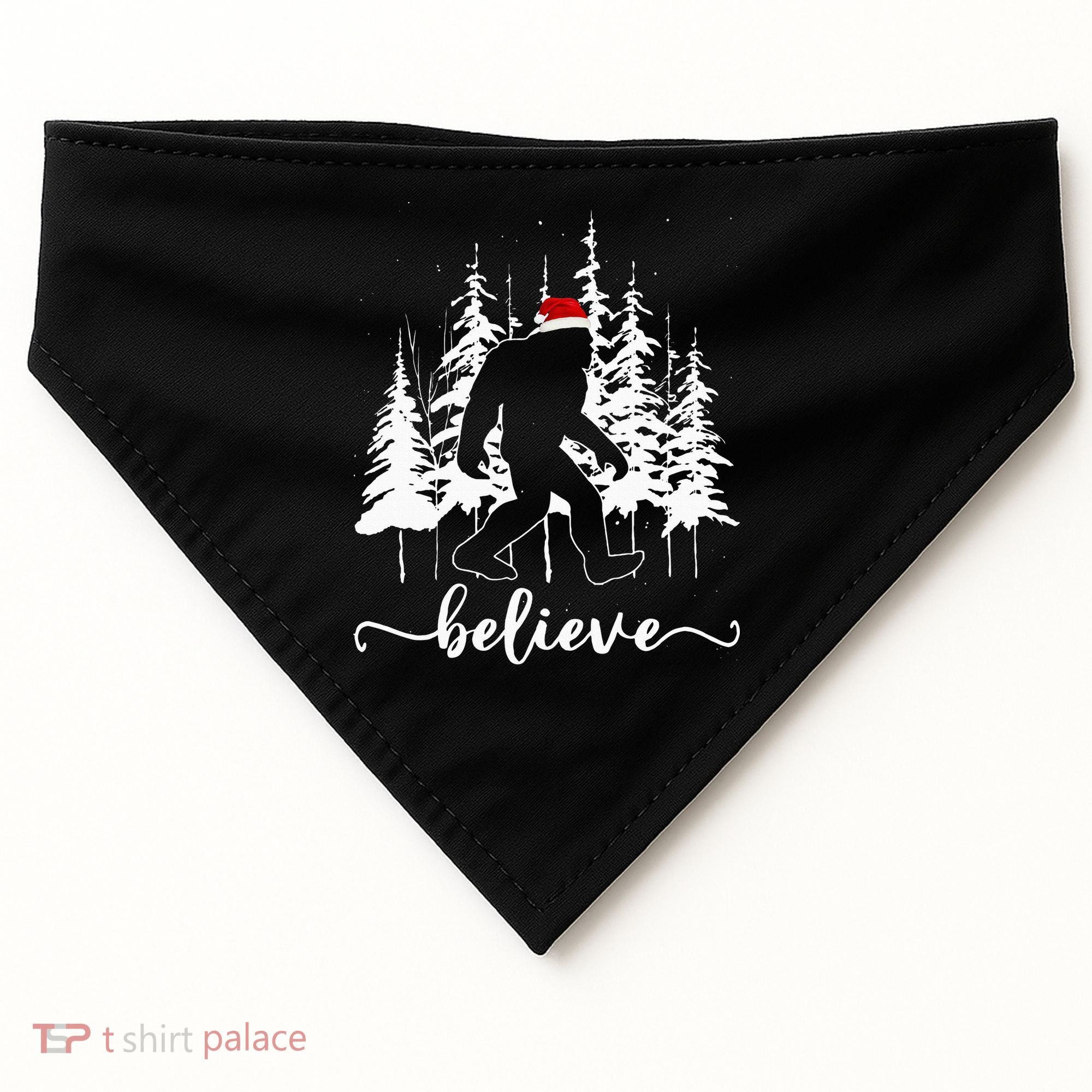 Believe Bigfoot Light Santa Squatch Christmas Tree Pajamas USA-Made Doggie Bandana