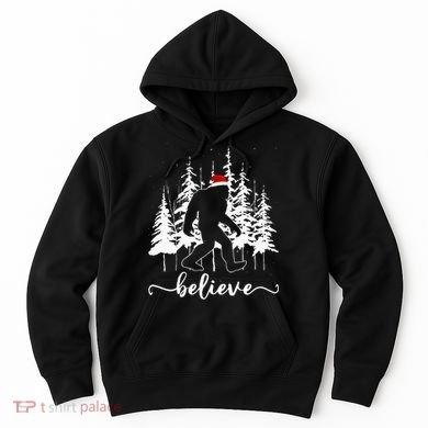 Believe Bigfoot Light Santa Squatch Christmas Tree Pajamas Hoodie