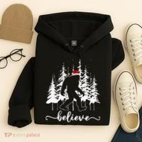 Believe Bigfoot Light Santa Squatch Christmas Tree Pajamas Hoodie thumb 4