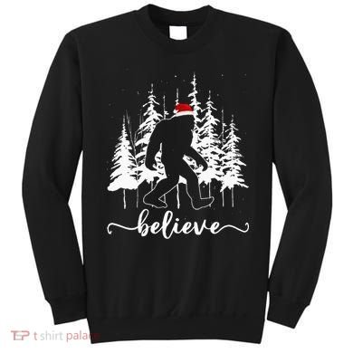 Believe Bigfoot Light Santa Squatch Christmas Tree Pajamas Sweatshirt