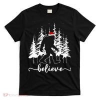 Believe Bigfoot Light Santa Squatch Christmas Tree Pajamas T-Shirt thumb 0
