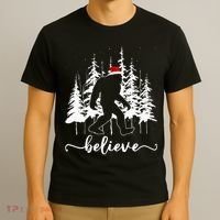 Believe Bigfoot Light Santa Squatch Christmas Tree Pajamas T-Shirt thumb 3