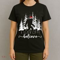 Believe Bigfoot Light Santa Squatch Christmas Tree Pajamas T-Shirt thumb 4