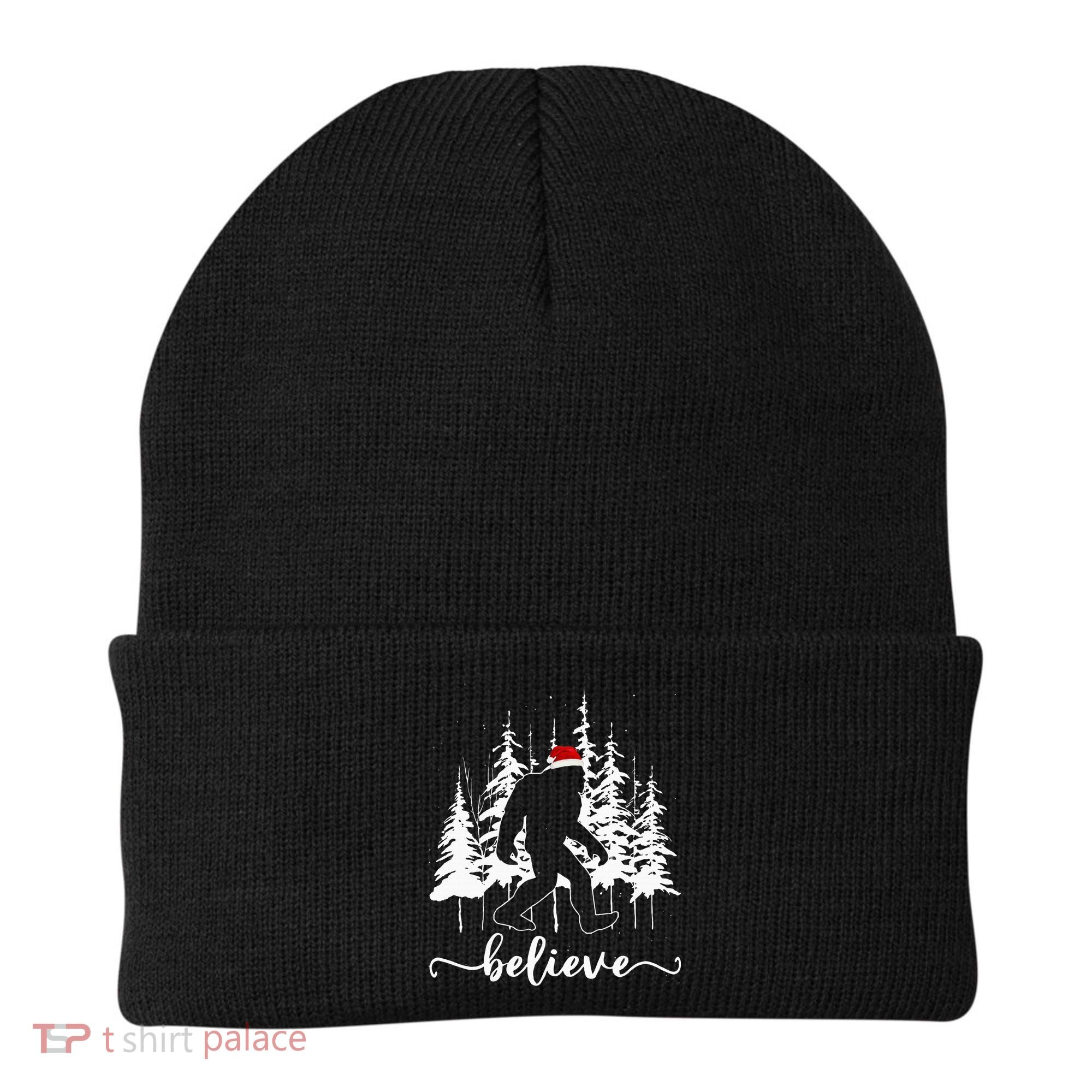 Believe Bigfoot Light Santa Squatch Christmas Tree Pajamas Beanie