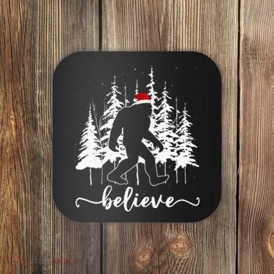 Believe Bigfoot Light Santa Squatch Christmas Tree Pajamas Coaster