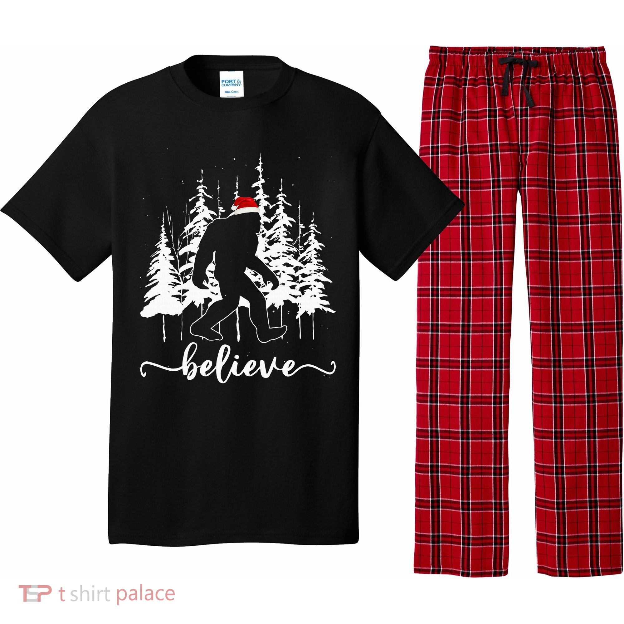 Believe Bigfoot Light Santa Squatch Christmas Tree Pajamas Pajama Set
