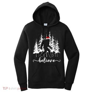 Believe Bigfoot Light Santa Squatch Christmas Tree Pajamas Women's Hoodie