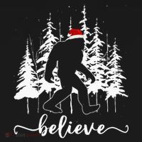 Believe Bigfoot Light Santa Squatch Christmas Tree Pajamas Women's Hoodie thumb 2