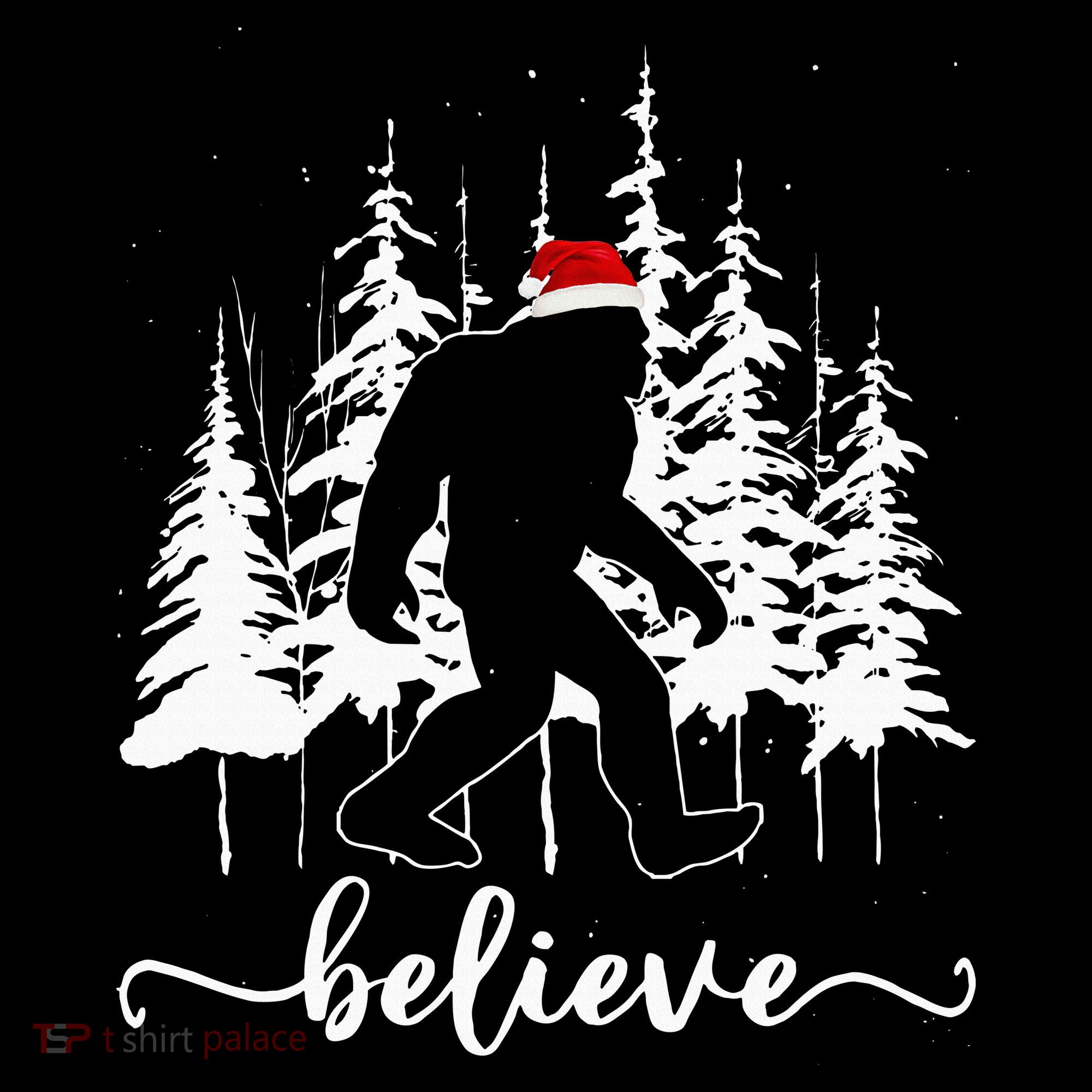 Believe Bigfoot Light Santa Squatch Christmas Tree Pajamas Women's Hoodie