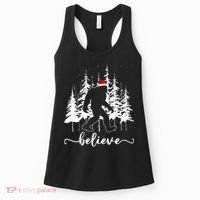 Believe Bigfoot Light Santa Squatch Christmas Tree Pajamas Women's Tank Top thumb 0